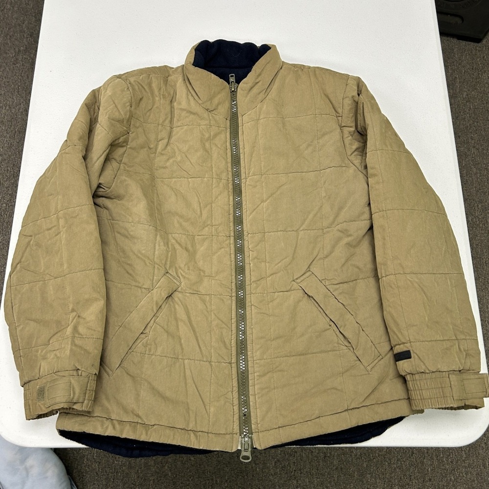 Ralph Lauren Quilted Jacket Mens M Tan Khaki Fleece Lined Full Zip Mock Neck A4